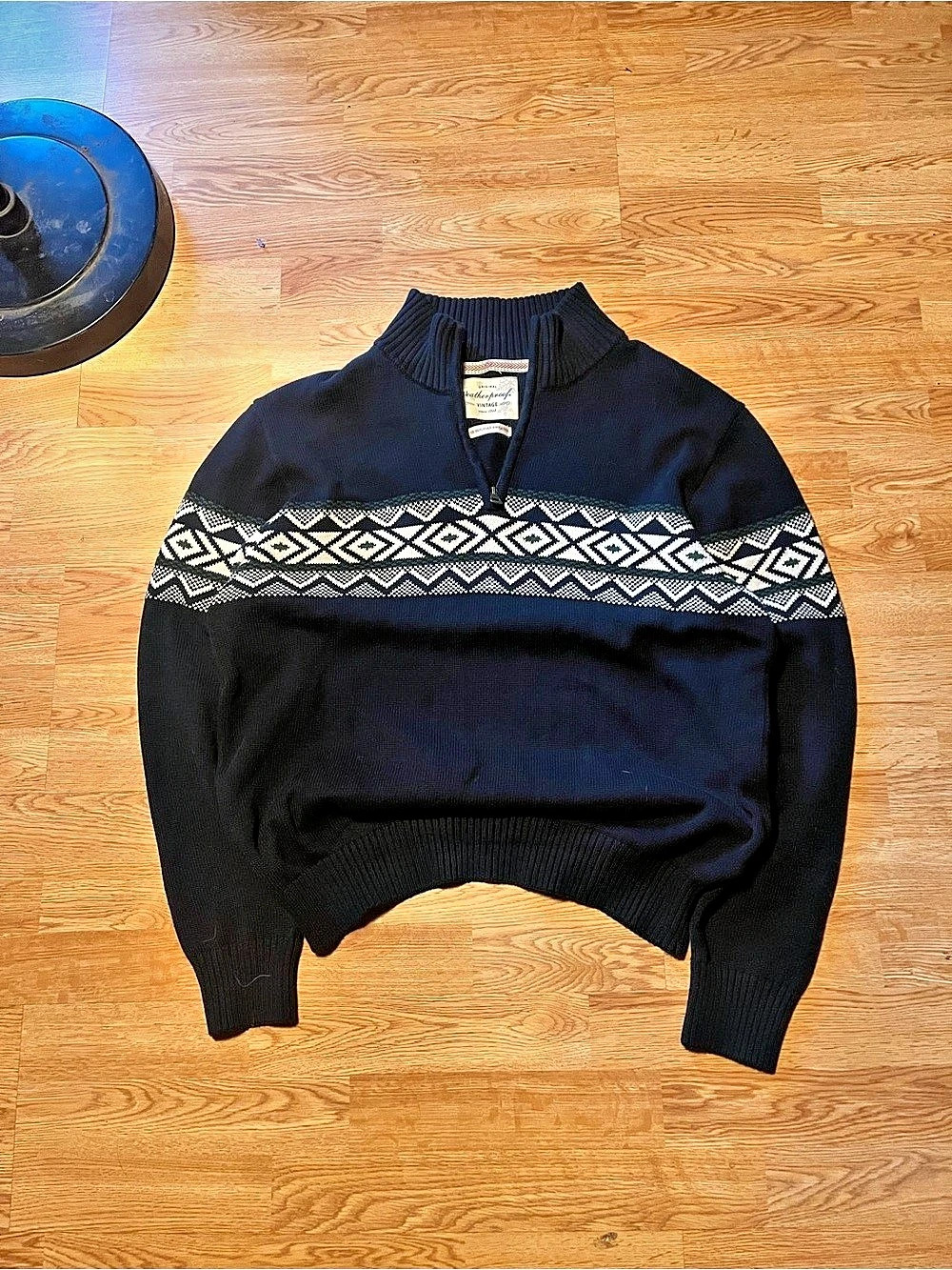 Weatherproof Vintage The Holiday Sweater Quarter Zip Crewneck in Black & White
